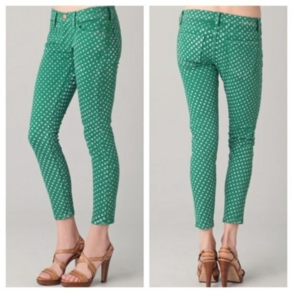 Current/Elliott The Stiletto Skinny Jeans Womens 26 Green Polka Dot Cropped